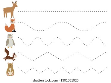 Trace Line Worksheet Kids Practicing Fine Stock Vector (Royalty Free ...