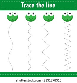 Trace line worksheet for kids, practicing fine motor skills. Educational game for preschool children. Vector illustration.