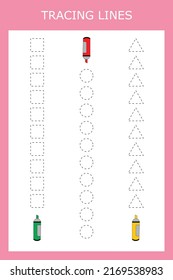 Trace line worksheet with  stationery for school for kids, practicing fine motor skills.  Educational game for preschool children. 
