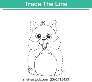 Trace line worksheets for children. Preschool handwriting practice with hamster. Vector illustration