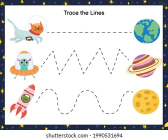 Trace Lines Animals Astronauts Planets Activity Stock Vector (Royalty ...