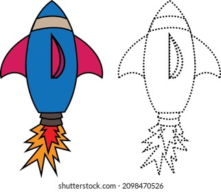 trace the lines and colour Rocket