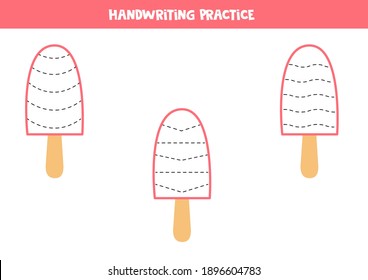 Trace the lines inside the ice cream. Handwriting practice for kids.