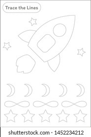 Trace the Lines - Worksheet for Handwriting practice - Rocket