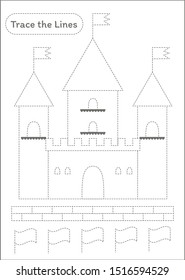 Trace the lines - Worksheet for handwriting practice - Castle