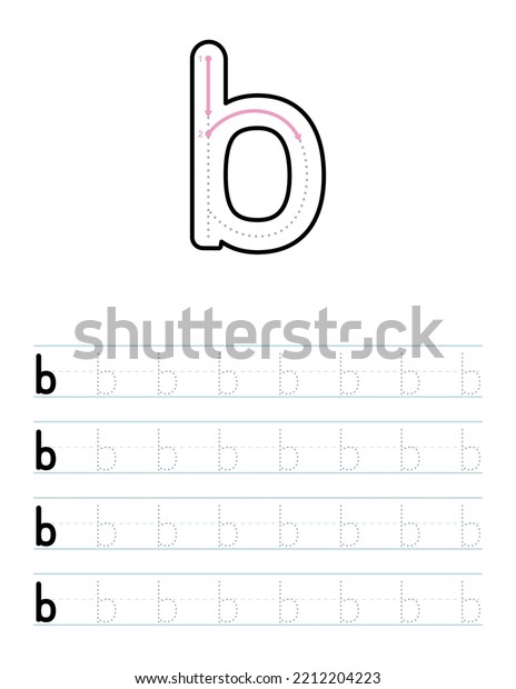 Trace Lowercase Letter B Worksheet Kids Stock Vector (Royalty Free ...