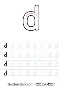 Trace lowercase letter d worksheet for kids