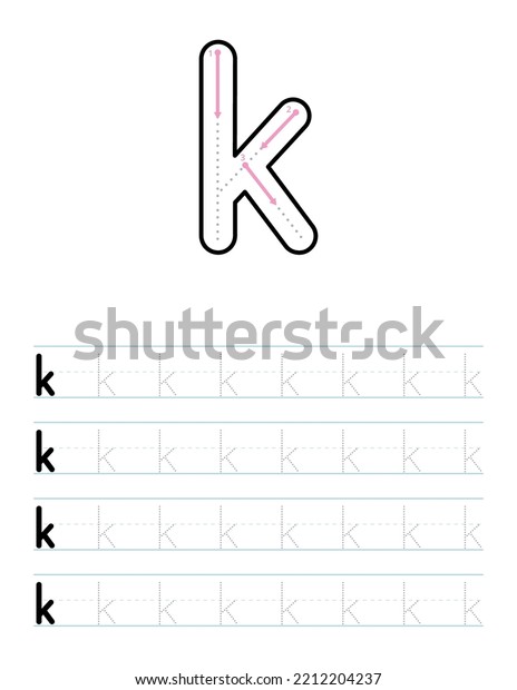 Trace Lowercase Letter K Worksheet Kids Stock Vector (Royalty Free ...