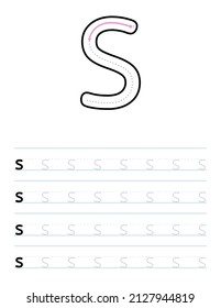 Trace lowercase letter s worksheet for kids