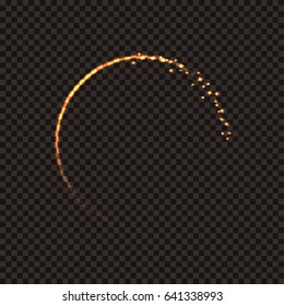 A trace from the magic wand. Golden sparkling semicircle. Fiery trail. Vector illustration.
