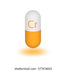 The trace mineral chromium. The Feed additive. Vector illustration. Design element. Mineral required for human life. Two-tone capsule.