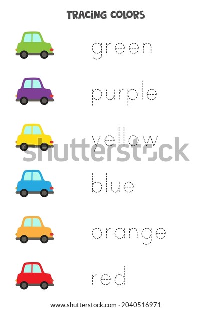 Trace the names of the colors. Handwriting practice
for preschool kids.