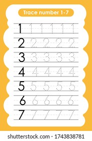 Trace Number 1 7 Kindergarten Preschool Stock Vector (Royalty Free ...