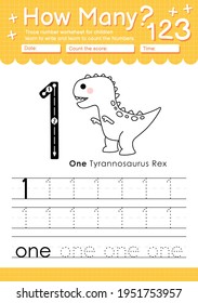 Trace number 1 worksheet for kindergarten and preshool kids