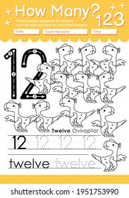 Trace number 12 worksheet for kindergarten and preshool kids