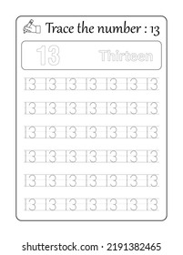 Trace The Number 13. Number Tracing For Kids