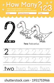 Trace number 2 worksheet for kindergarten and preshool kids