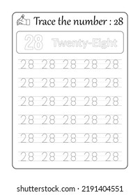 Trace the number 28. Number Tracing for kids