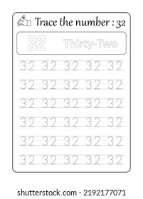 Trace the number 32. Number Tracing for Kids