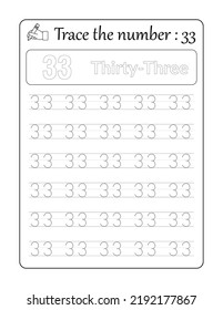 Trace the number 33. Number Tracing for Kids