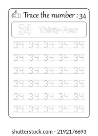Trace the number 34. Number Tracing for Kids
