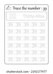 Rastrear el número 39. Seguimiento de números para niños