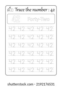 Trace the number 42. Number Tracing for Kids