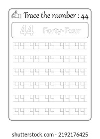 Trace the number 44. Number Tracing for Kids