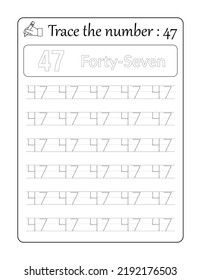 Rastrear el número 47. Seguimiento de números para niños
