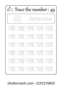 Rastrear el número 49. Seguimiento de números para niños