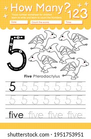 Trace number 5 worksheet for kindergarten and preshool kids