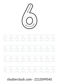 Trace Number 6 Worksheet For Kids And Preschool With Tracing Guide