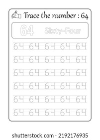 Trace the number 64. Number Tracing for Kids