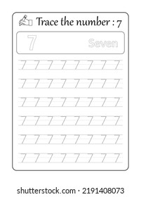 Trace the number 7. Number Tracing for kids