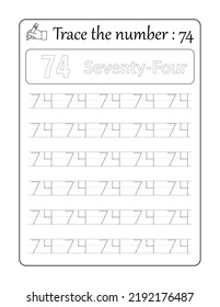 Rastrear el número 74. Seguimiento de números para niños