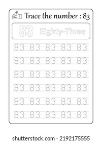 Trace the number 83. Number Tracing for Kids