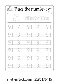 Trace the number 91. Number Tracing for Kids