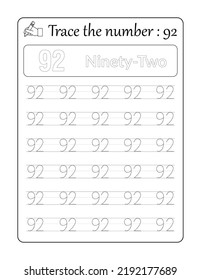 Trace the number 92. Number Tracing for Kids