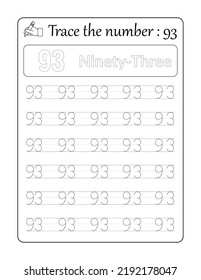Rastrear el número 93. Seguimiento de números para niños