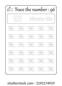 Trace the number 96. Number Tracing for Kids