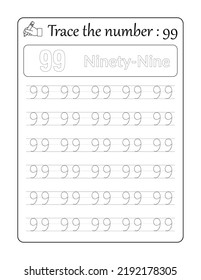 Trace the number 99. Number Tracing for Kids