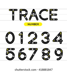Trace number design for learning handwriting. Vector Illustration.