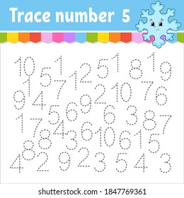 Trace number . Handwriting practice. Learning numbers for kids. Education developing worksheet. Activity page. Game for toddlers and preschoolers. Isolated vector illustration in cute cartoon style.