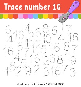 Trace number . Handwriting practice. Learning numbers for kids. Education developing worksheet. Activity page. Game for toddlers and preschoolers. Isolated vector illustration in cute cartoon style.