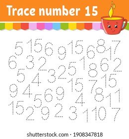 Trace number . Handwriting practice. Learning numbers for kids. Education developing worksheet. Activity page. Game for toddlers and preschoolers. Isolated vector illustration in cute cartoon style.