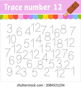 Trace number . Handwriting practice. Learning numbers for kids. Education developing worksheet. Activity page. Game for toddlers and preschoolers. Isolated vector illustration in cute cartoon style.