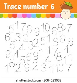 Trace number . Handwriting practice. Learning numbers for kids. Education developing worksheet. Activity page. Game for toddlers and preschoolers. Isolated vector illustration in cute cartoon style.