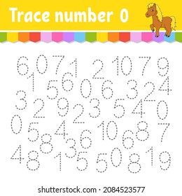 Trace number . Handwriting practice. Learning numbers for kids. Education developing worksheet. Activity page. Game for toddlers and preschoolers. Isolated vector illustration in cute cartoon style.