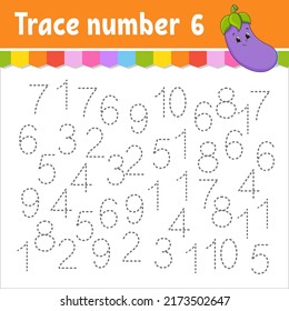 Trace number . Handwriting practice. Learning numbers for kids. Education developing worksheet. Activity page. Game for toddlers and preschoolers. Isolated vector illustration in cute cartoon style.