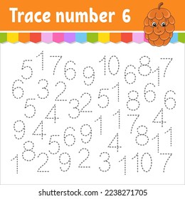 Trace number . Handwriting practice. Learning numbers for kids. Education developing worksheet. Activity page. Vector illustration.
